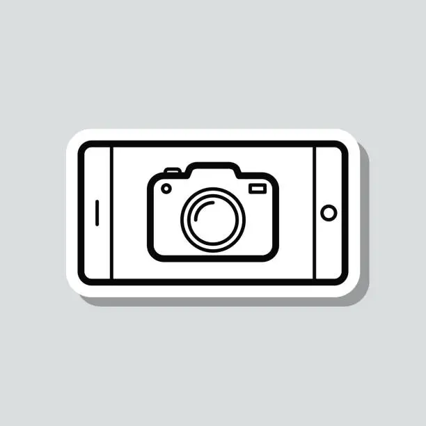 Vector illustration of Smartphone with camera. Icon sticker on gray background