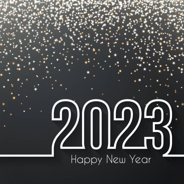 Happy new year 2023 with gold glitter - Black background Happy new year 2023 with gold glitter and space for your text. Creative greeting card in a trendy and modern style. The layers are named to facilitate your customization. Vector Illustration (EPS10, well layered and grouped), easy to edit, manipulate, resize or colorize. Vector and Jpeg file of different sizes. black background shape white paper stock illustrations