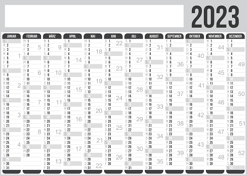 Calendar 2023 - German version (Deutsch Version). Need another version, another year... Check my portfolio. Vector Illustration (EPS file, well layered and grouped). Easy to edit, manipulate, resize or colorize. Vector and Jpeg file of different sizes.