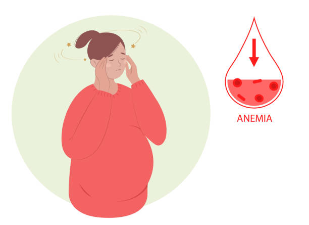 ilustrações de stock, clip art, desenhos animados e ícones de pregnant woman suffers from anemia and dizziness. low hemoglobin. concept of health protection. - anemia