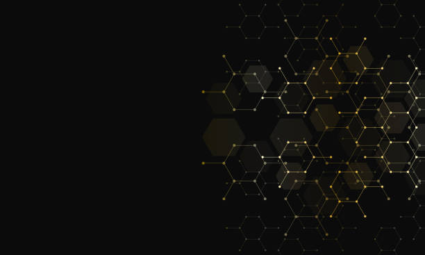 ilustrações de stock, clip art, desenhos animados e ícones de abstract design element with geometric background and golden hexagons shape pattern - abstract science hexagon mesh