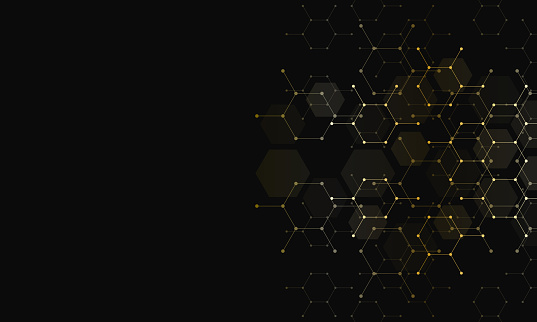 Abstract design element with geometric background and golden hexagons shape pattern. Vector illustration
