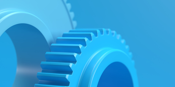 Many gears with red gear - concept of team cooperation or leadership, three-dimensional rendering, 3D illustration