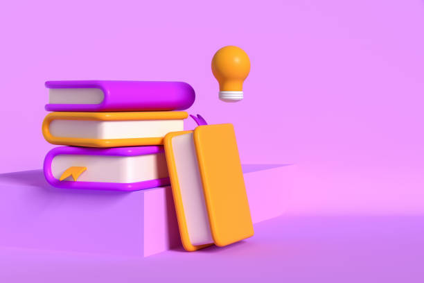 istock Colorful books with lightbulb on purple background. Copy space 1422735834