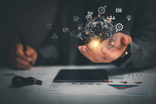istock Digital business planning online network. Businessman holding digital earth online analytics technology, start up planning, long term investment planning, financial stability, stock market analysis. 1422740705