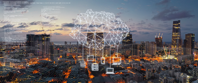 Cloud computing data technology internet connection city