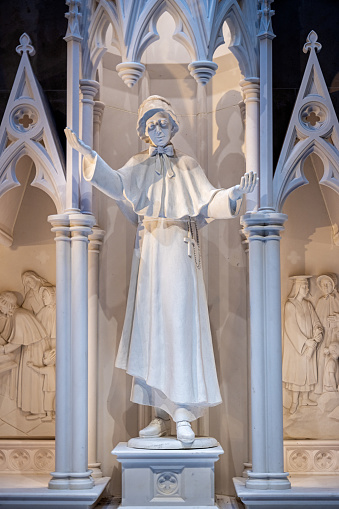St. Patrick's Cathedral, Manhattan, New York, NY, USA - July 12th 2022:  The marble statue is a celebration the first American saint Mother Seaton or Elizabeth Ann Seton (1774-1821)