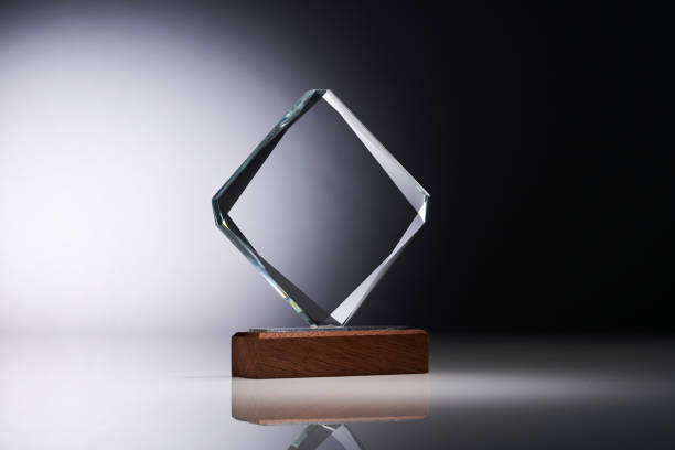 istock Crystal or glass trophy against gray background 1422744989