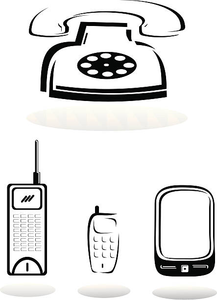 Vector telephones black and white icon set vector art illustration