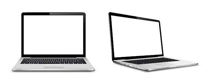 Laptop computer with white screen. Vector illustration.