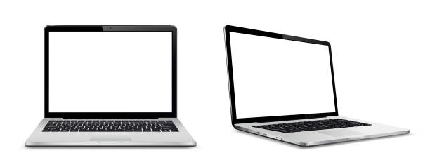 Laptop computer with white screen Laptop computer with white screen. Vector illustration. laptop stock illustrations