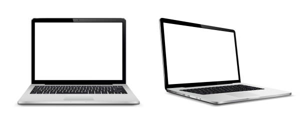 Laptop computer with white screen vector art illustration