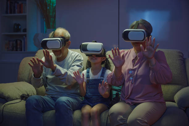 istock Asian elderly with child play VR video game 1422752034