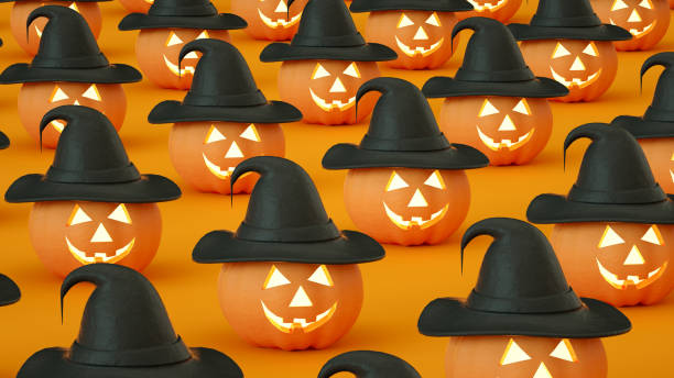 istock Halloween pumpkins with witch's hat 1422752336