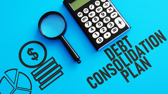 Debt consolidation plan is shown using a text