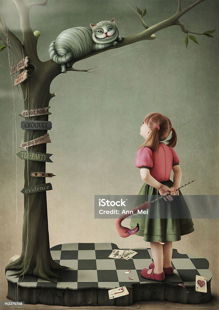 Illustration to the fairy tale Alice in Wonderland. Illustration to the fairy tale Alice in Wonderland. Greeting card or poster. Computer Graphics. Alice in Wonderland - Fictional Character stock illustration