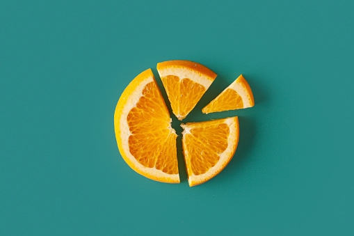 Pie chart made from orange slices