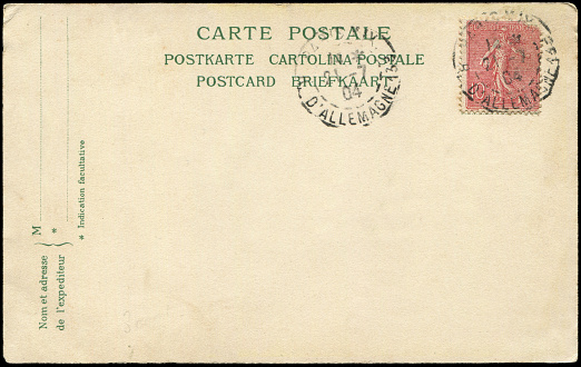 blank vintage postcard sent from Paris, France  in 1904, a very good historic background of overseas postal service, can be used for any usage for any historic situation.