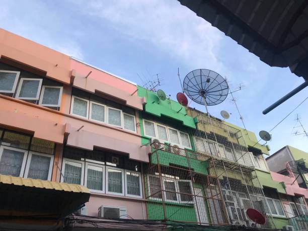 istock antenna and cable dish on the building 1422757687