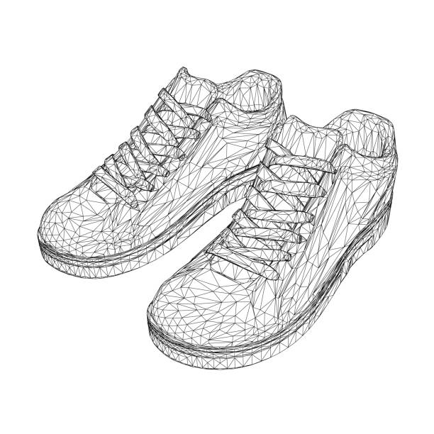 istock Wireframe of sports sneakers from black lines isolated on white background. Isometric view. 3D. Vector illustration. 1422758314