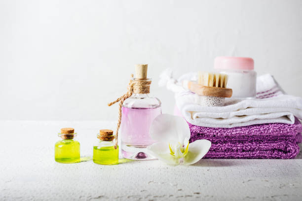 istock Essential oils, perfumed water in glass bottles. 1422760252