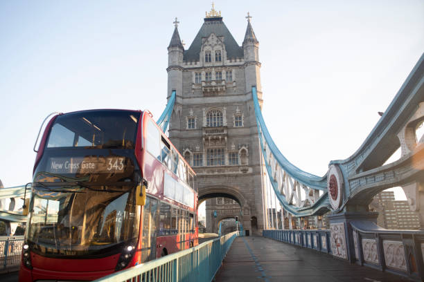 istock Red bus travelling over Tower Bridge 1422762661