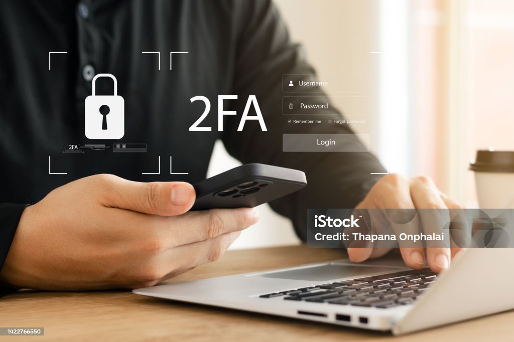 Two-factor authentication 2FA via smartphone, two-factor authentication security, account lock account protection, privacy protection, personal data encryption, cyber online privacy. Accessibility Stock Photo