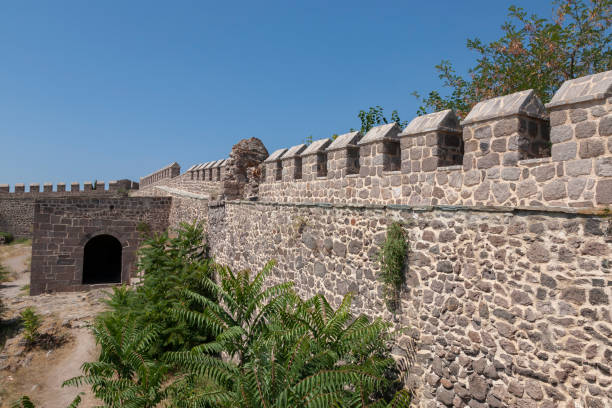 babakale castle walls, canakkale, türkiye - babakale imagens e fotografias de stock