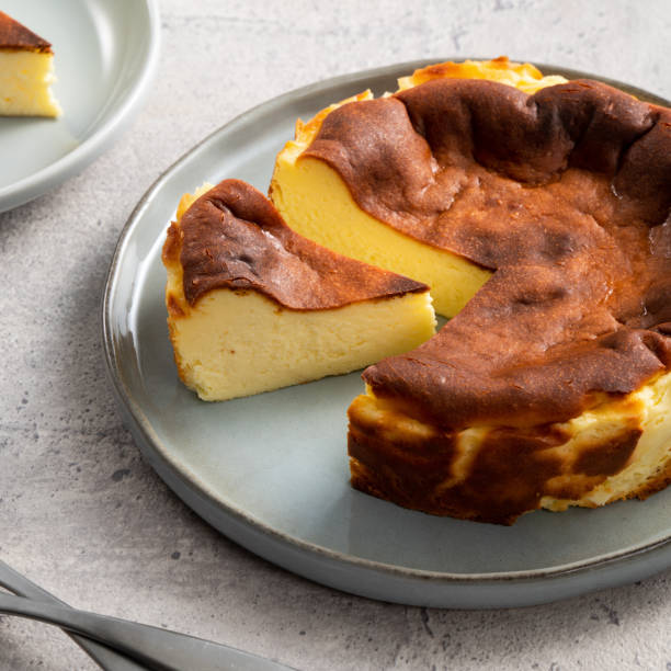 istock Delicious sliced baked Basque Burnt Cheesecake in a plat served for eating. 1422767954