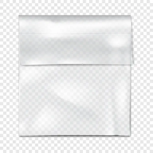 Vector illustration of Clear plastic pouch on transparent background vector mock-up. Blank empty square fold top cellophane bag packaging mockup