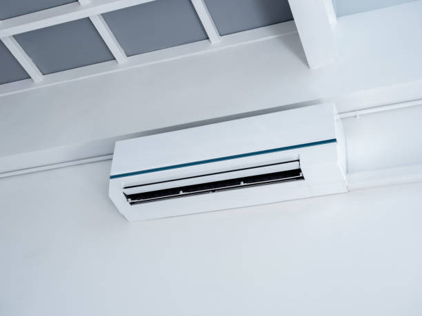 istock White air conditioner on wall background.
Wall mounted air conditioner hanging on white wall under the room structure in clean living room in the house. 1422768565
