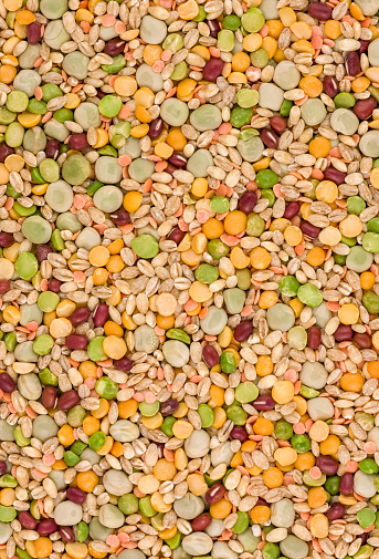 Multi-coloured pulses, soup mix of  dried white bean ,green and yellow split pea,