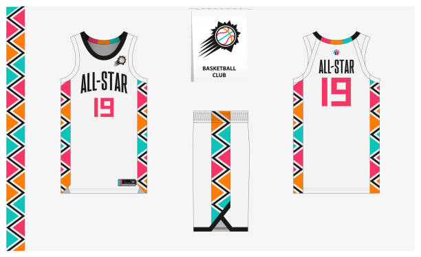 illustrations, cliparts, dessins animés et icônes de conception de modèle de maquette d’uniforme de basket-ball pour club de basket-ball. maillot de basket-ball, short de basket-ball en vue avant et arrière. conception du logo de basket-ball. - maillot de basket ball