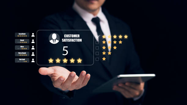 istock User give rating to service experience on online application, Customer review satisfaction feedback survey concept, Customer can evaluate quality of service leading to reputation ranking of business. 1422777435