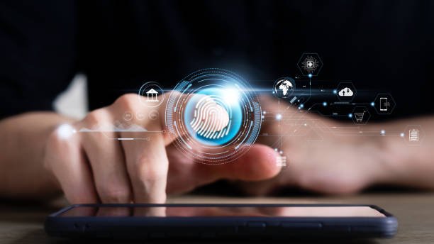 istock Security of future technology and Cybernetics on the Internet, finger scanning allows access to security and identification of big Data businesses, bank and Cloud Computers. 1422778371