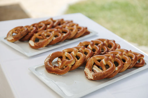 Bavarian pretzels at a buffet