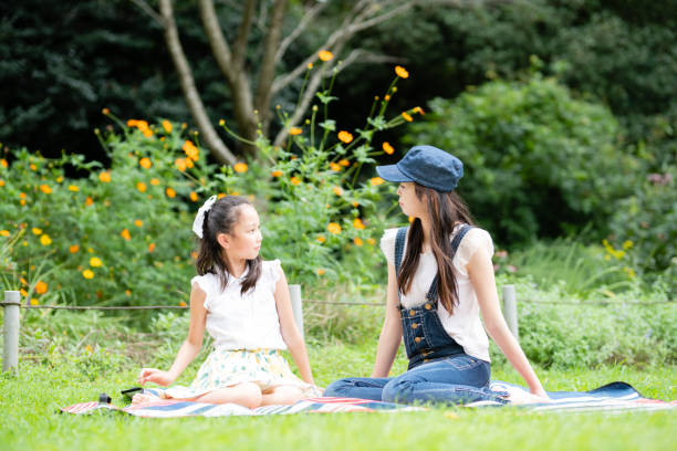 Mother and daughter enjoying a picnic