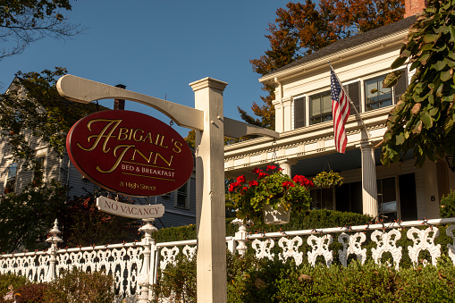 Camden, USA - October 14, 2021. Abigail's Inn on High Street in Camden, Maine, USA