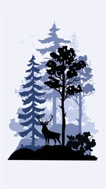 Vector illustration of wildlife elk in forest nature landscape vector illustration