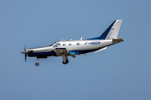 Luqa, Malta - September 8, 2022: Private Socata TBM-700 (REG: F-HBGH) coming in for landing.