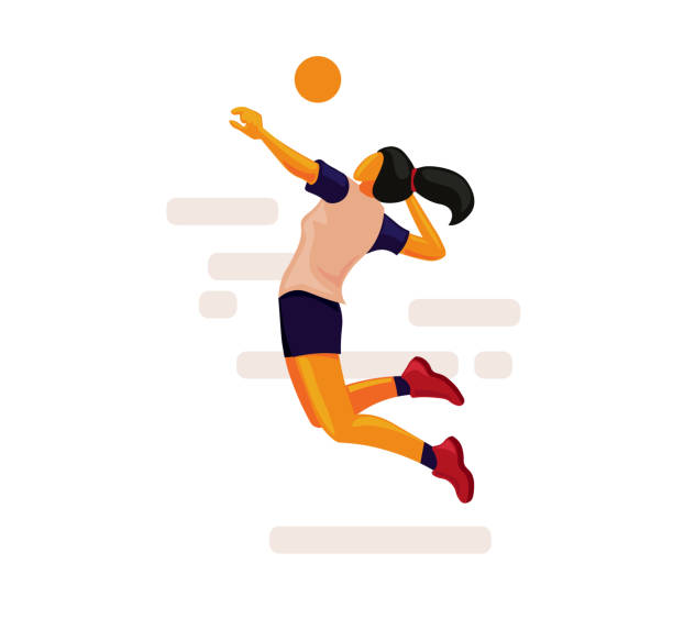 volleyball girl spielerin trifft den ballvektor - volleying stock-grafiken, -clipart, -cartoons und -symbole