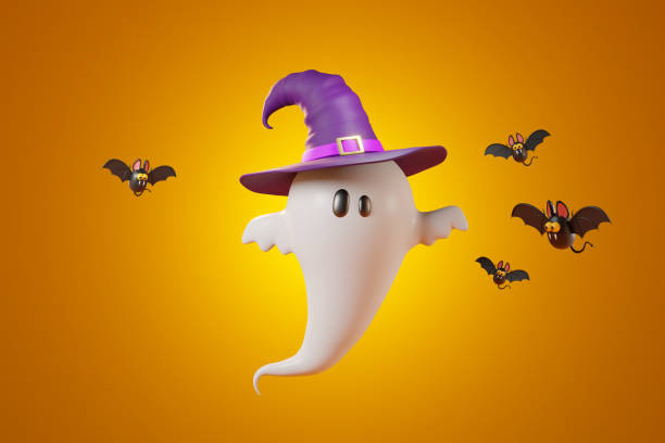 Halloween Ghosts and Bats. 3d illustration stock photo