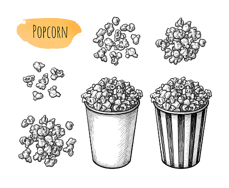Popcorn ink drawings set.