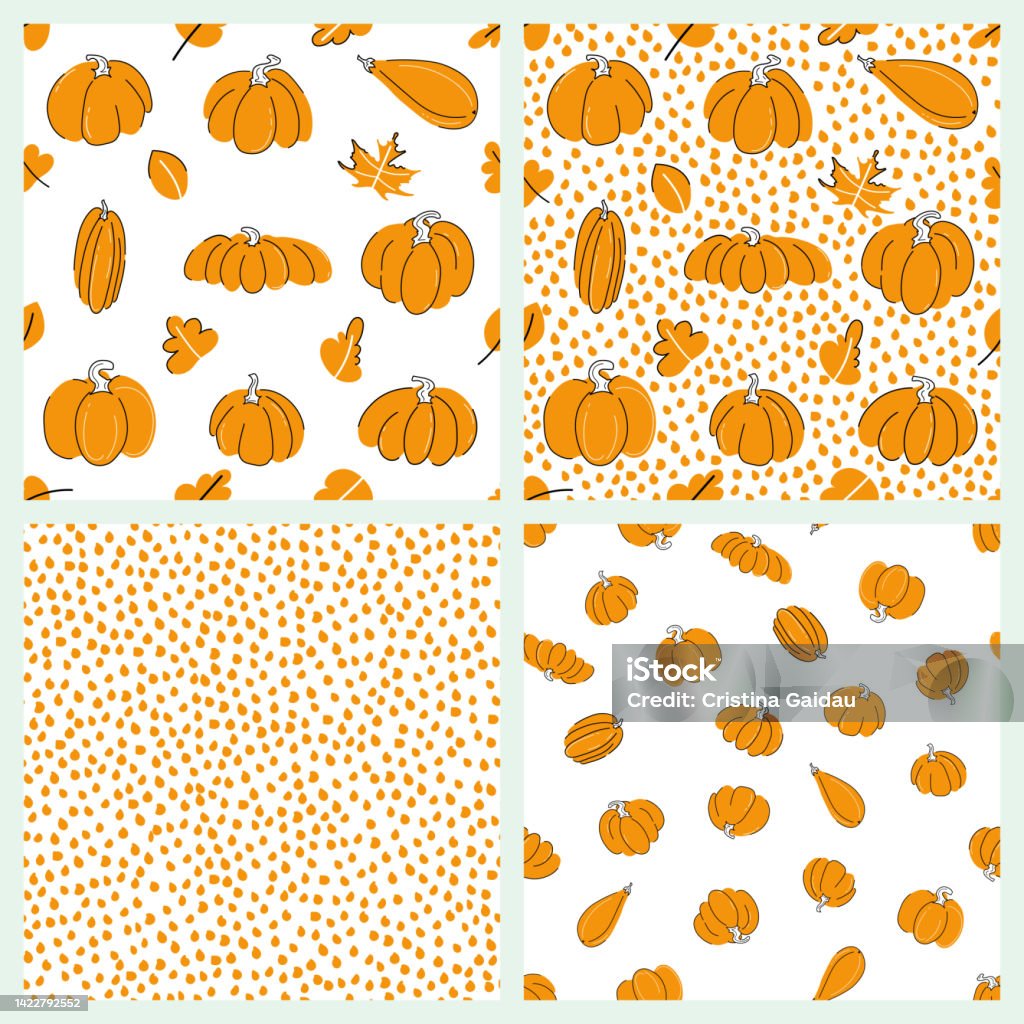 Pumpken Pattern Pumpkins Seamless Pattern Set Vector Illustration In Orange Color Stock ...