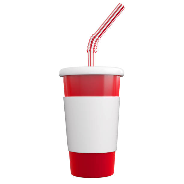 istock 3d paper or plastic glass with striped tube. 1422794949