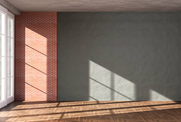 istock Home interior rendering with empty room color wall and decorated with wooden floors. 1422795461