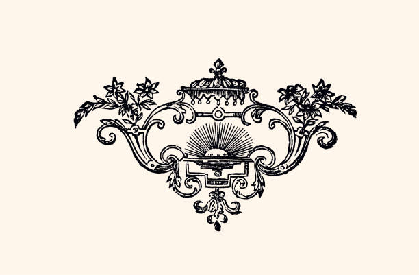 ilustrações de stock, clip art, desenhos animados e ícones de ornamental pattern from the louis xiv period, with a sun: design element (xxxl with many details) - 17th century style