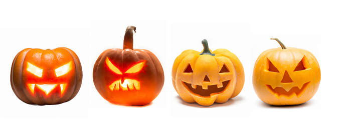halloween pumpkin on isolated white background, front view