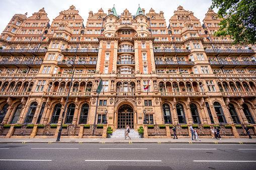 London, UK - August 23, 2022 Facade of the beautiful Kimpton hotel in the heart of London.