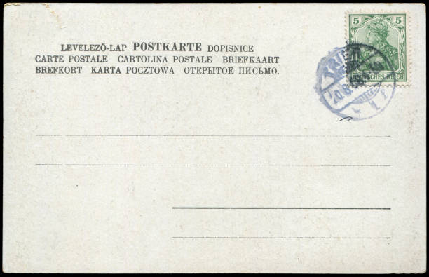 istock blank vintage postcard sent from Trier, Germany in 1908 , a very good historic colonial background of postal service. 1422801604